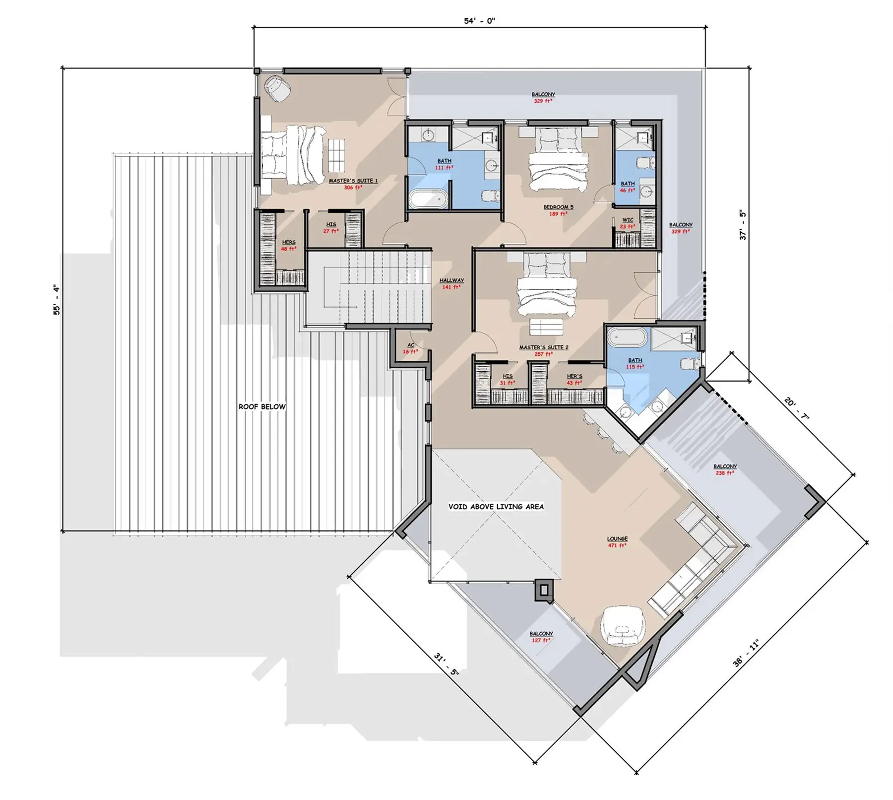 6 Bedroom Modern Home - 2nd Floor Plan